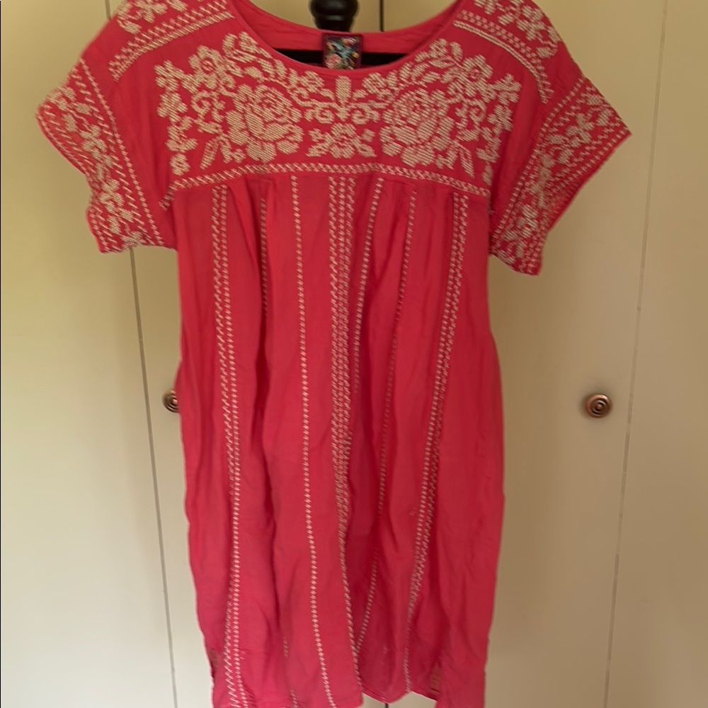 Johnny Was Pink Embroidered Tunic Top